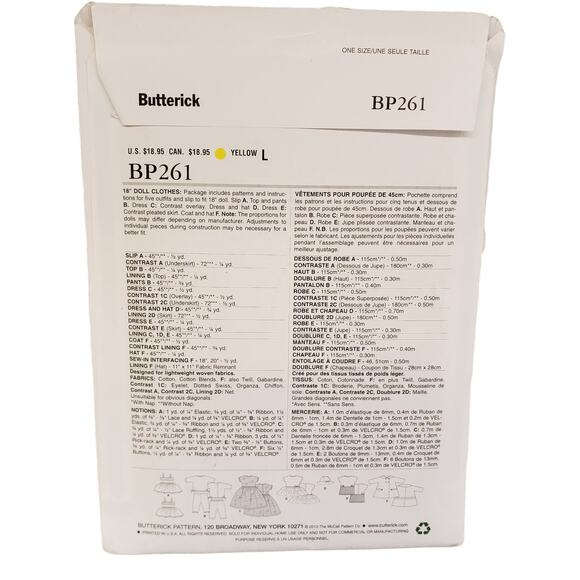 Butterick 150 Anniversary 18 Doll Clothes Sewing Pattern UNCUT BP261 Retro 50s - Picture 2 of 6